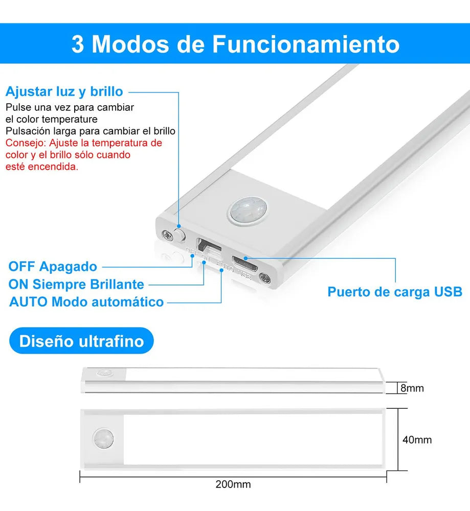 Luz Led Recargable Sensor de Movimiento