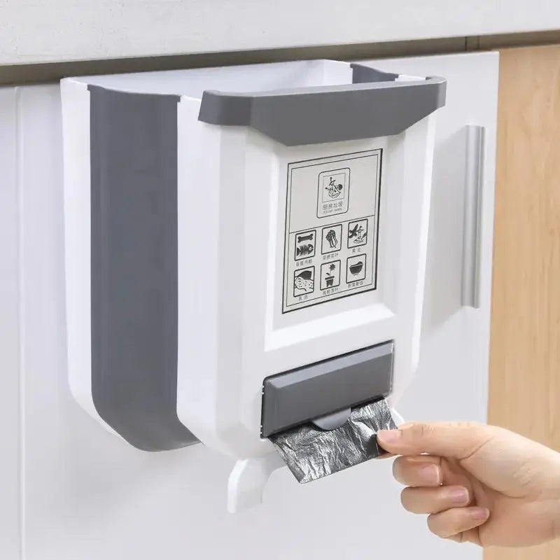 🗑️ Basurero Plegable con Dispensador – ¡Ahorra Espacio y Mantén tu Cocina Impecable!