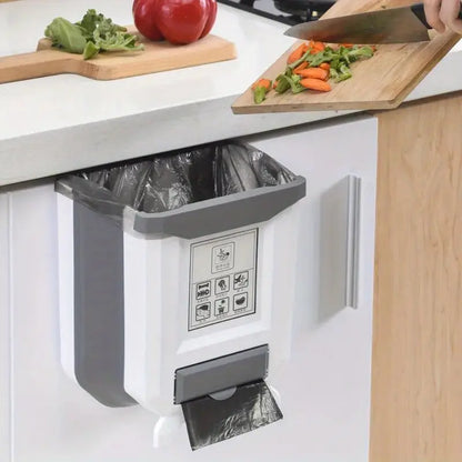 🗑️ Basurero Plegable con Dispensador – ¡Ahorra Espacio y Mantén tu Cocina Impecable!